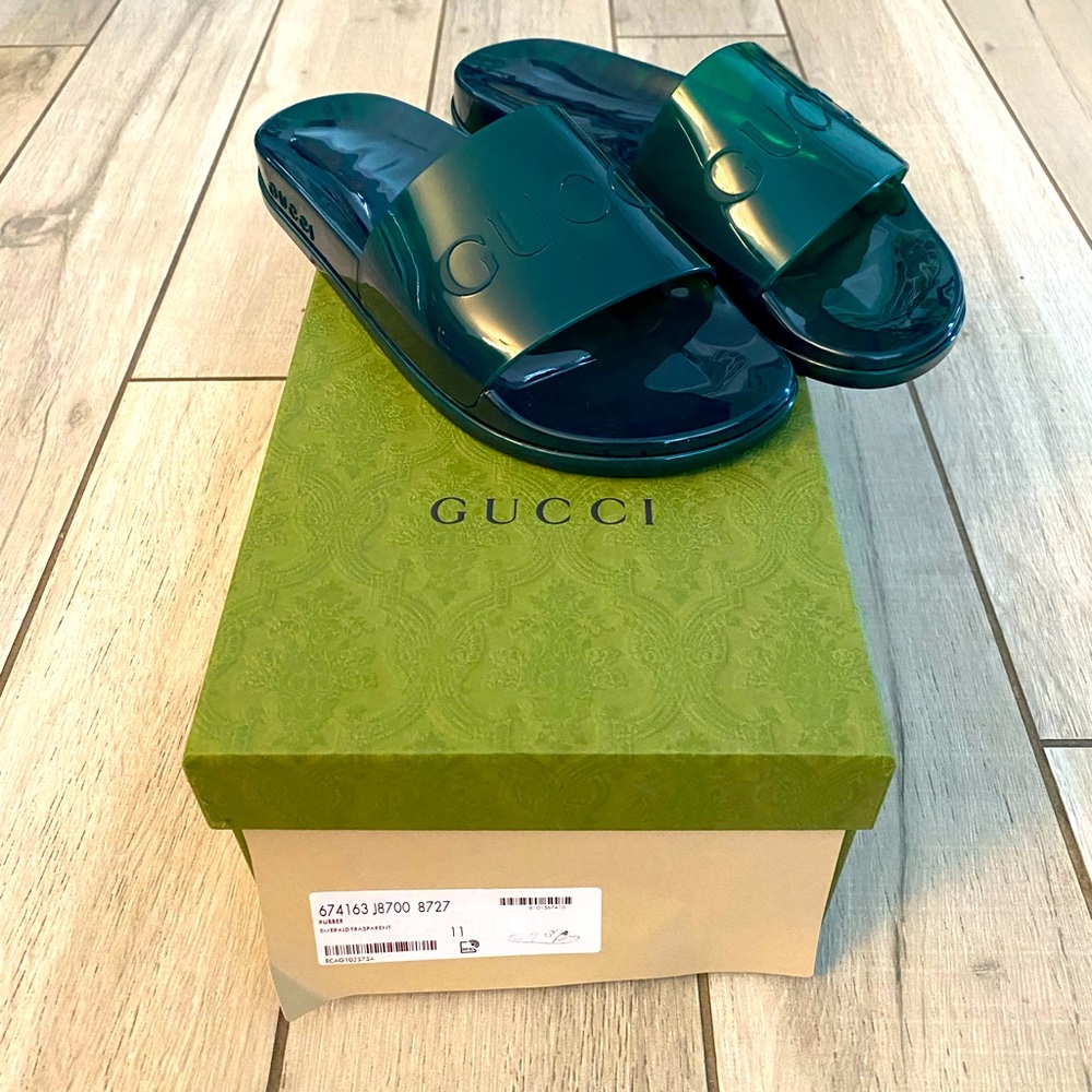 Emerald green transparent Gucci slides size 11